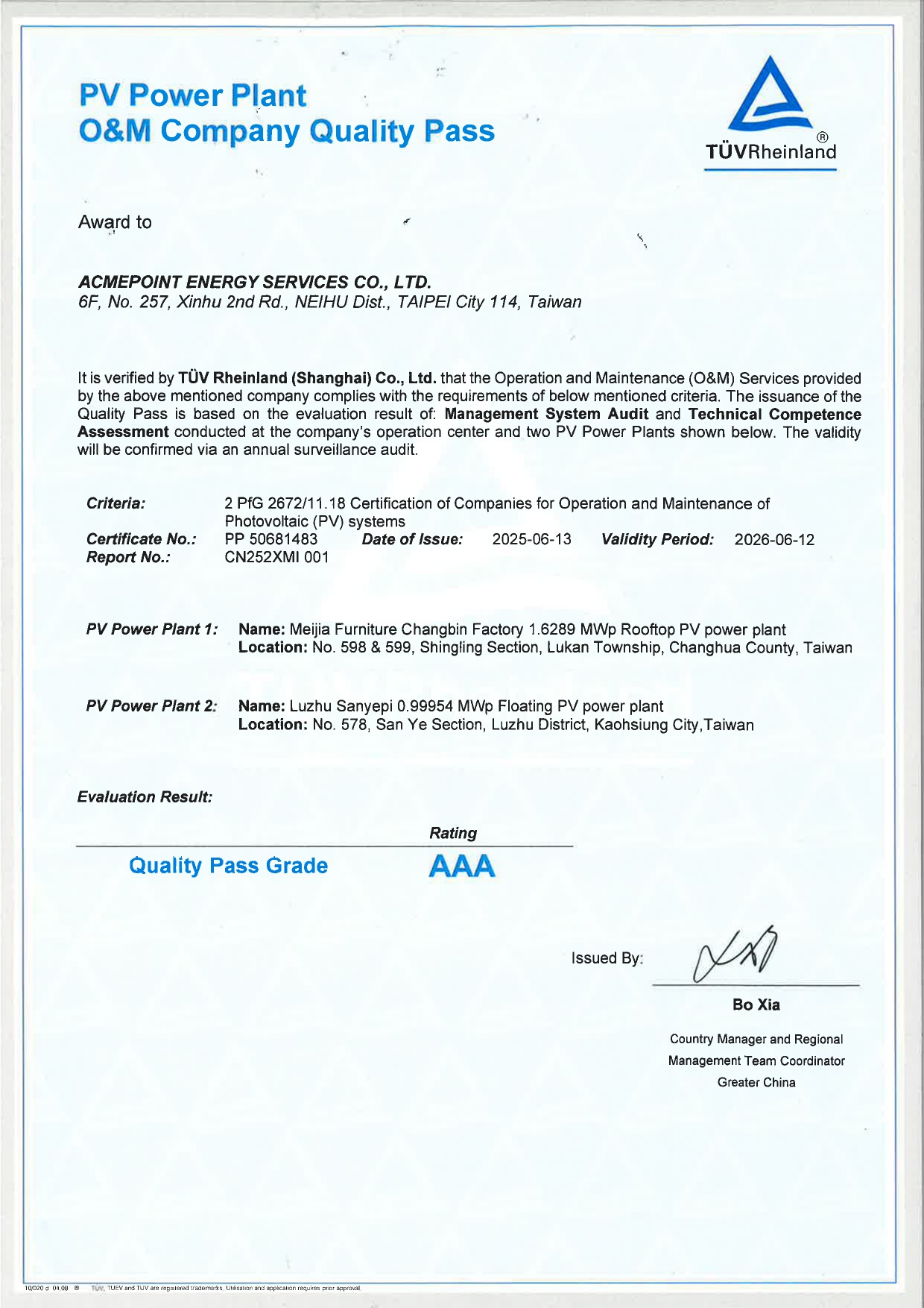 TÜV SÜD O&M Certification